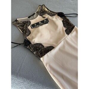 Elegant Lace Trim Cream Dress